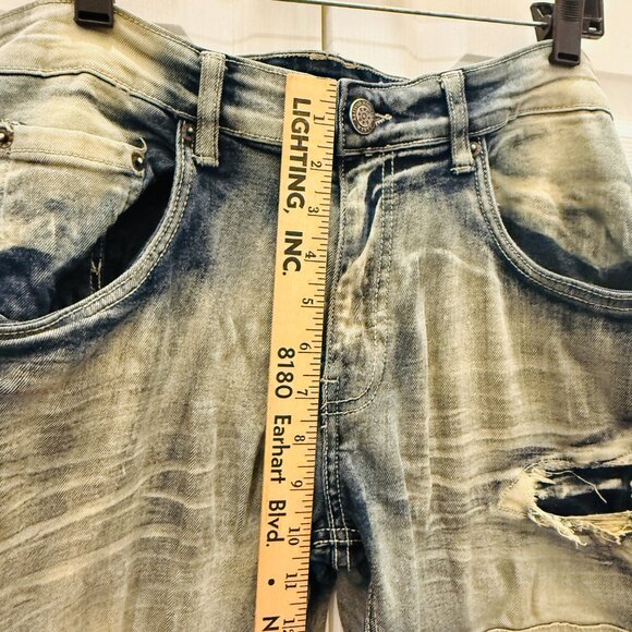 TAKER Blue Distressed Men's Jeans 30x32  (32 inseam/ 30 waist measured) stretch - Picture 5 of 15